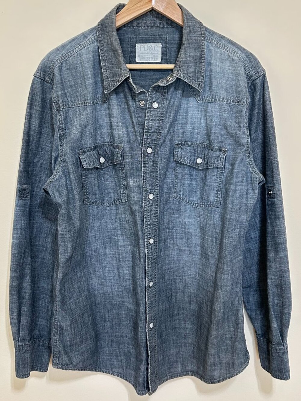 PD&C Paper Denim & Cloth Western Pearl Snap Down Denim Shirt Gray Men's Size XL
